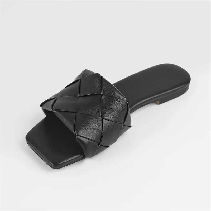 Sandalia Rasteira Legítimo Couro Trançada Mule Sophie