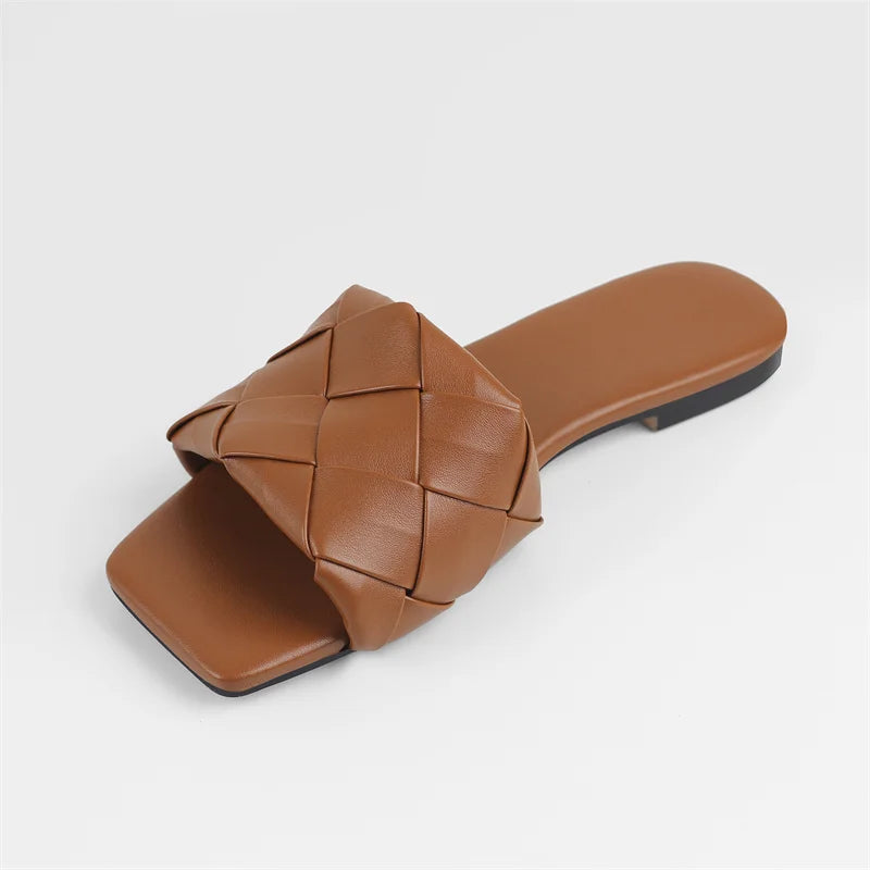 Sandalia Rasteira Legítimo Couro Trançada Mule Sophie