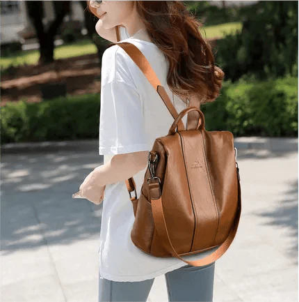 Mochila Feminina Anti Furto Legítimo Couro - Ju